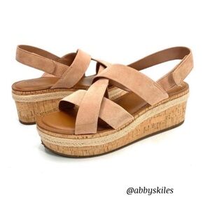 Franco Sarto Leather Sandals Nessa Espadrille Wedge Tan Neutral Color Size 11